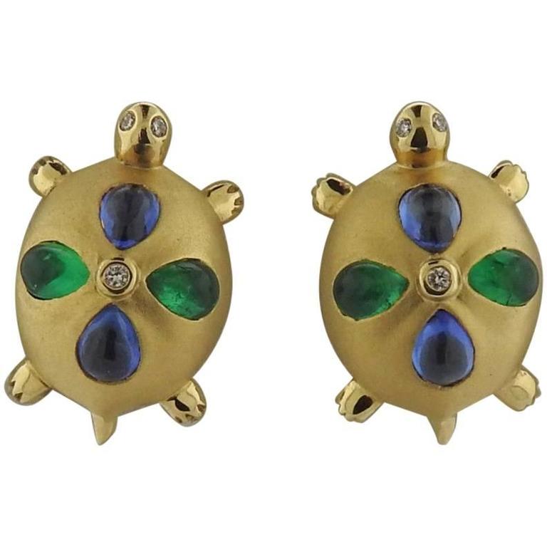 Temple St Clair Shire Emerald Diamond Gold Turtle Earrings At Temple St Clair Shire Emerald Diamond Gold Turtle Earrings For