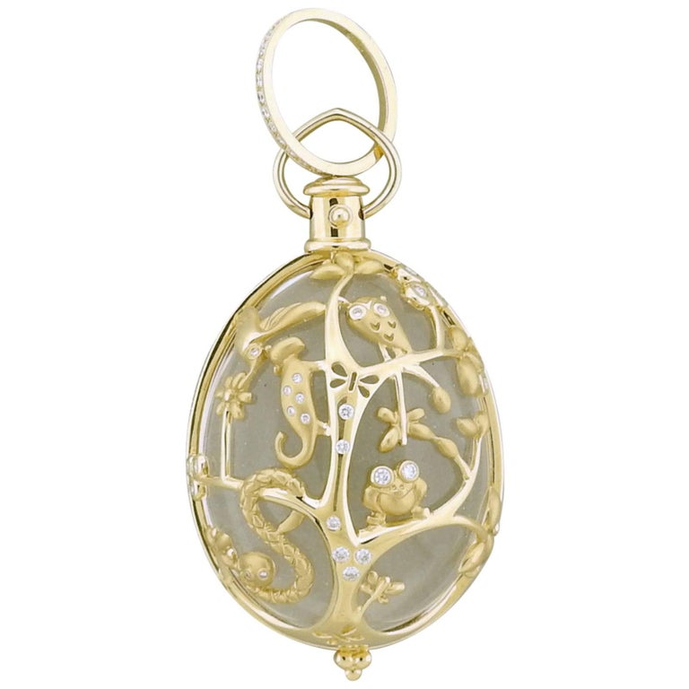 Temple St Clair Large Crystal Diamond Gold Anima Earth Pendant For 