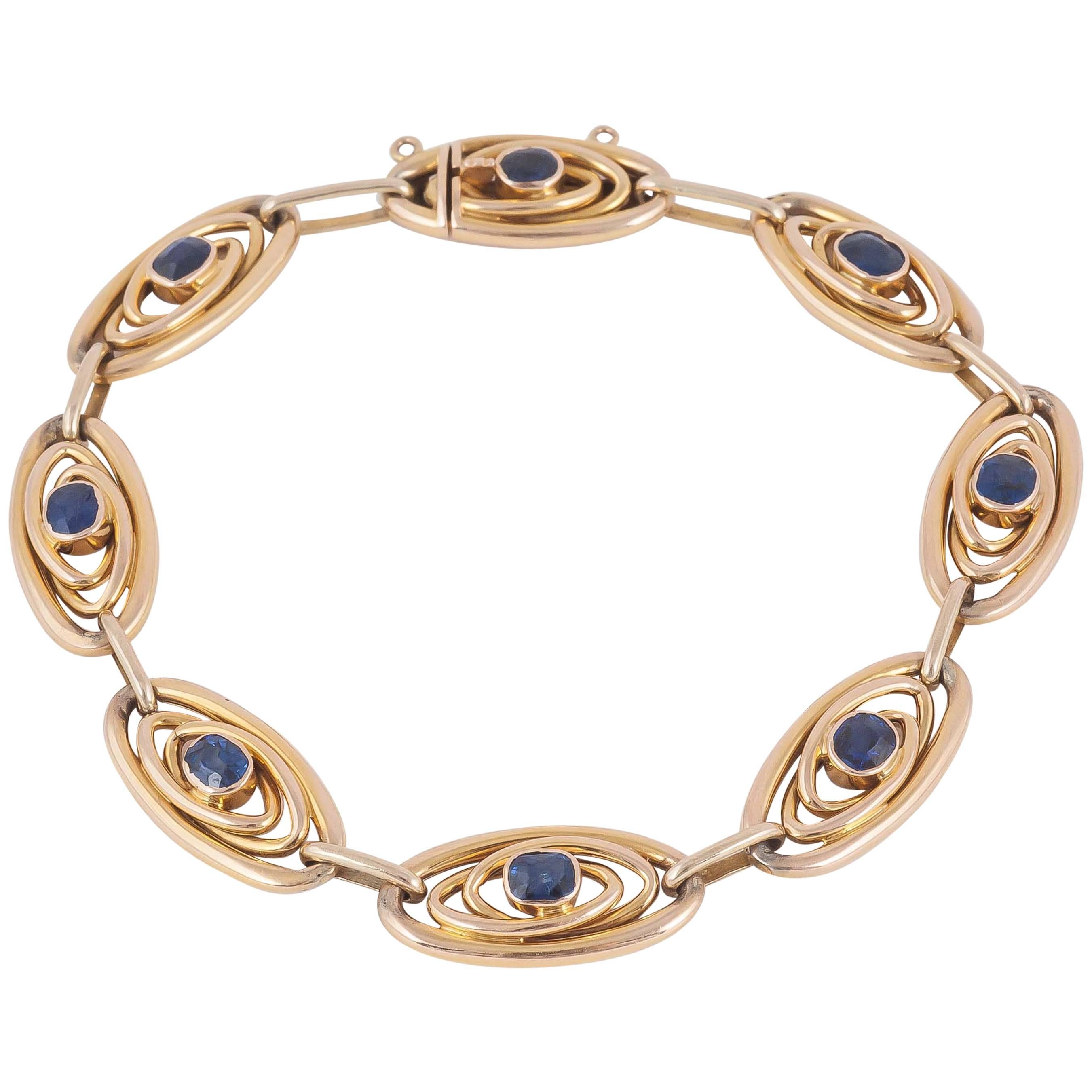 Edwardian Sapphire Gold Bracelet For Sale