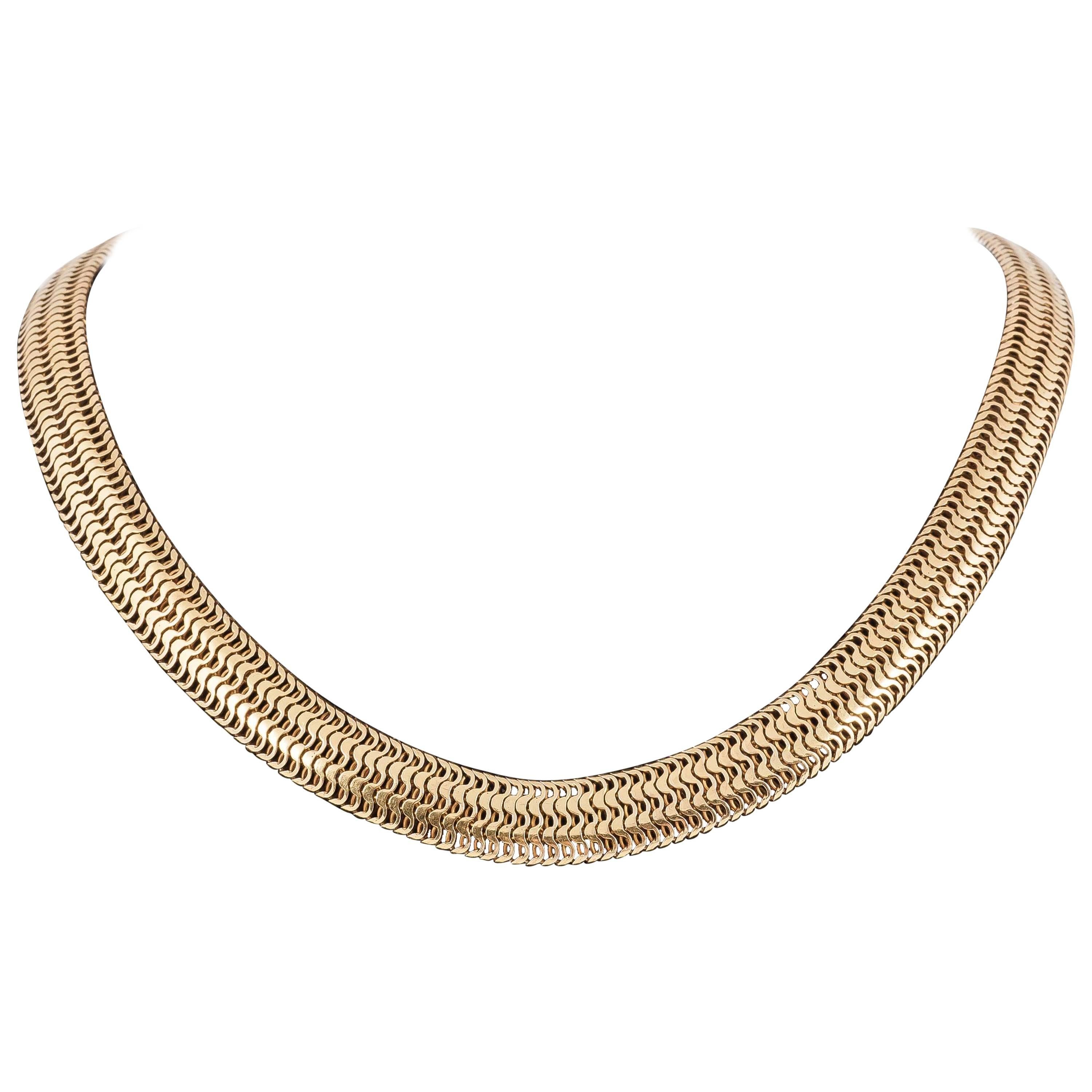 Gold Brazilian Flat Link Collar Necklace For Sale