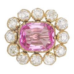 Antique GIA Certified Victorian Pink Topaz & Old Mine Cut Diamond Brooch
