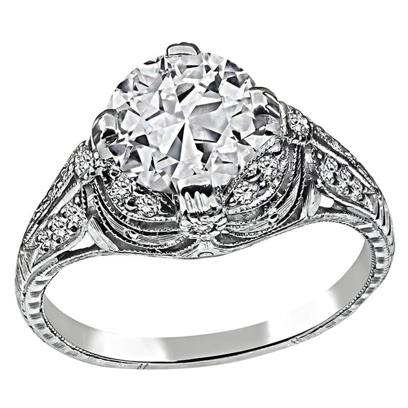 Art Deco GIA Certified 1.68ct Diamond Engagement Ring For Sale
