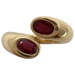 Rare Vintage Cartier Deep Red Ruby Ellipse Oval Cut 18k Gold Bypass Split Ring