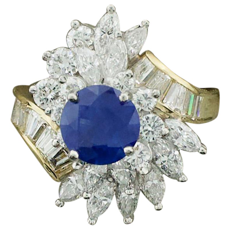 1970s Sapphire and Diamond Yellow Gold Cocktail Ring For Sale at ...