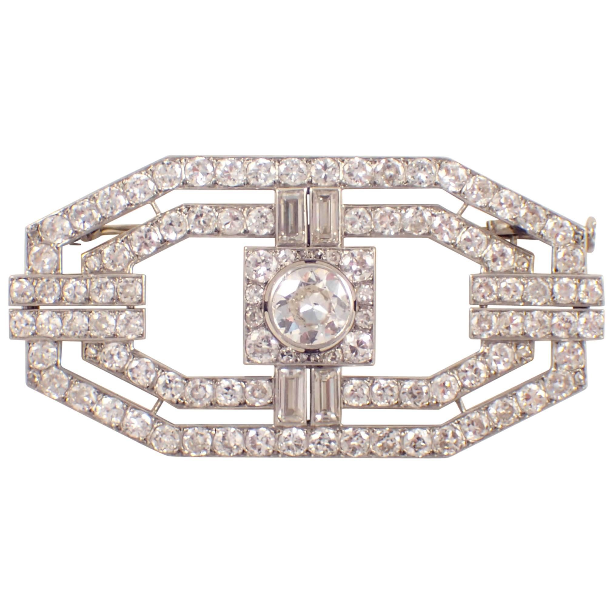 La Cloche Art Deco Diamond Platinum Brooch  For Sale