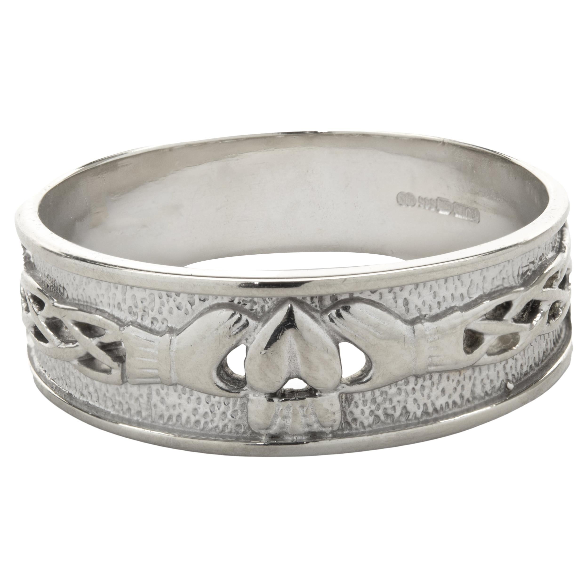 14 Karat White Gold Claddagh Band