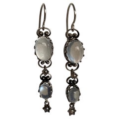 Antique Victorian Moonstone Silver Drop Earrings