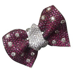 Diamond Ruby White Gold Handcrafted in Italy Papillon Bow Chocker Brooch