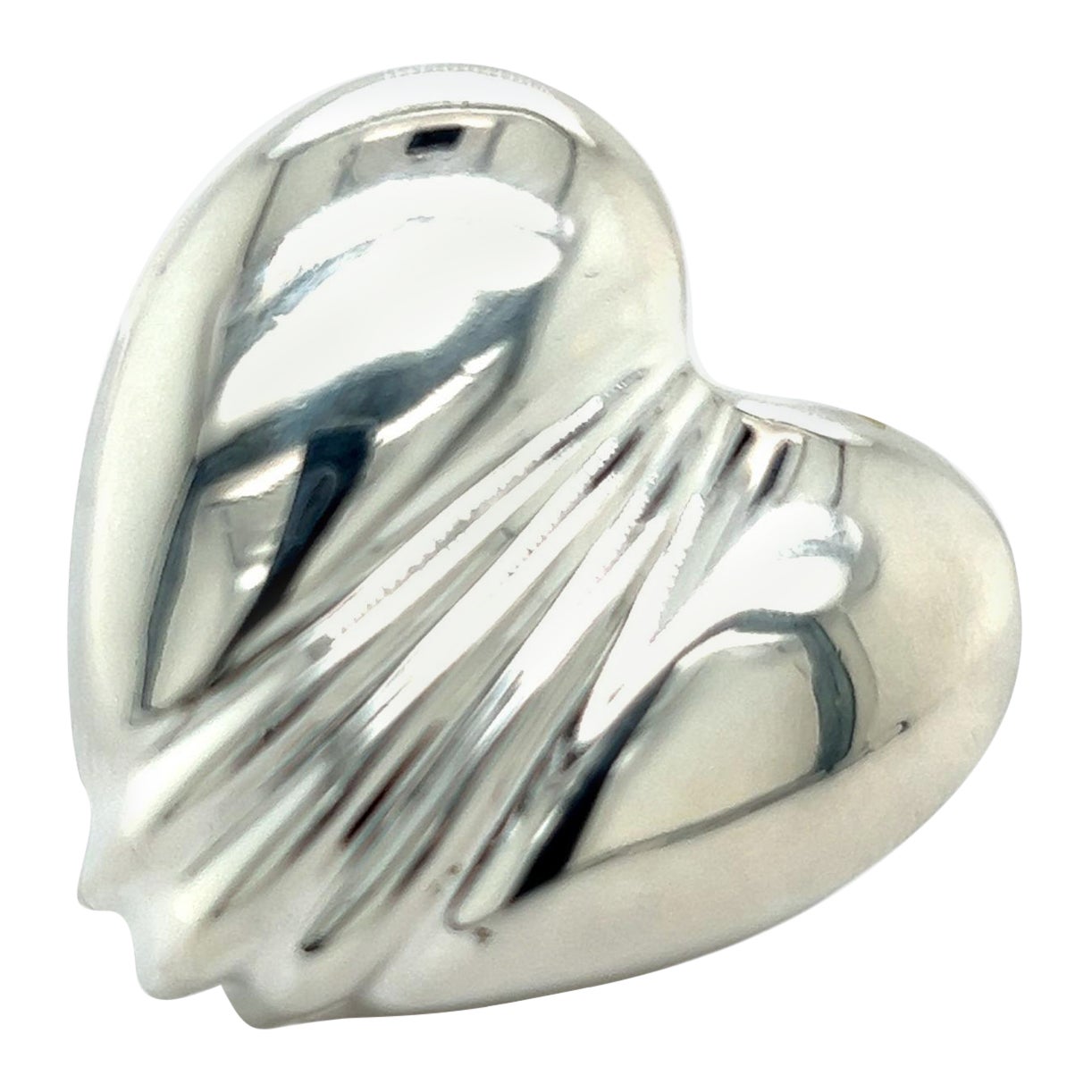 Tiffany & Co. Estate Large Puffed Heart Brooch Pin Silver