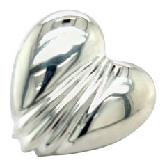 Tiffany & Co. Estate Large Puffed Heart Brooch Pin Silver