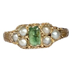 Late Georgian Emerald and Pearl 15 Carat Gold Ring