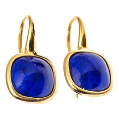 Boucles d'oreilles en or jaune avec cabochon en lapis-lazuli