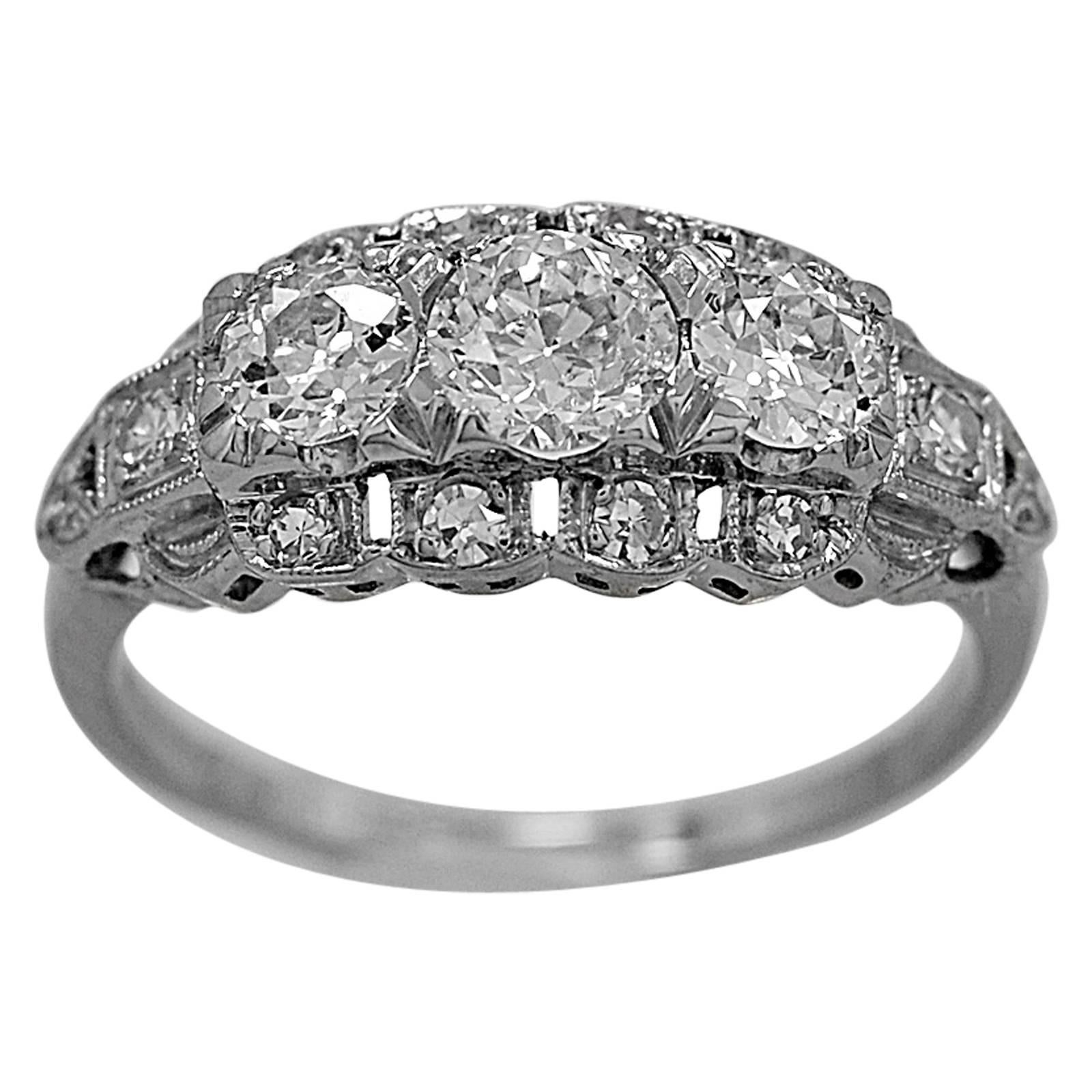 Art Deco .45 Carat Diamond Platinum Three Stone Ring