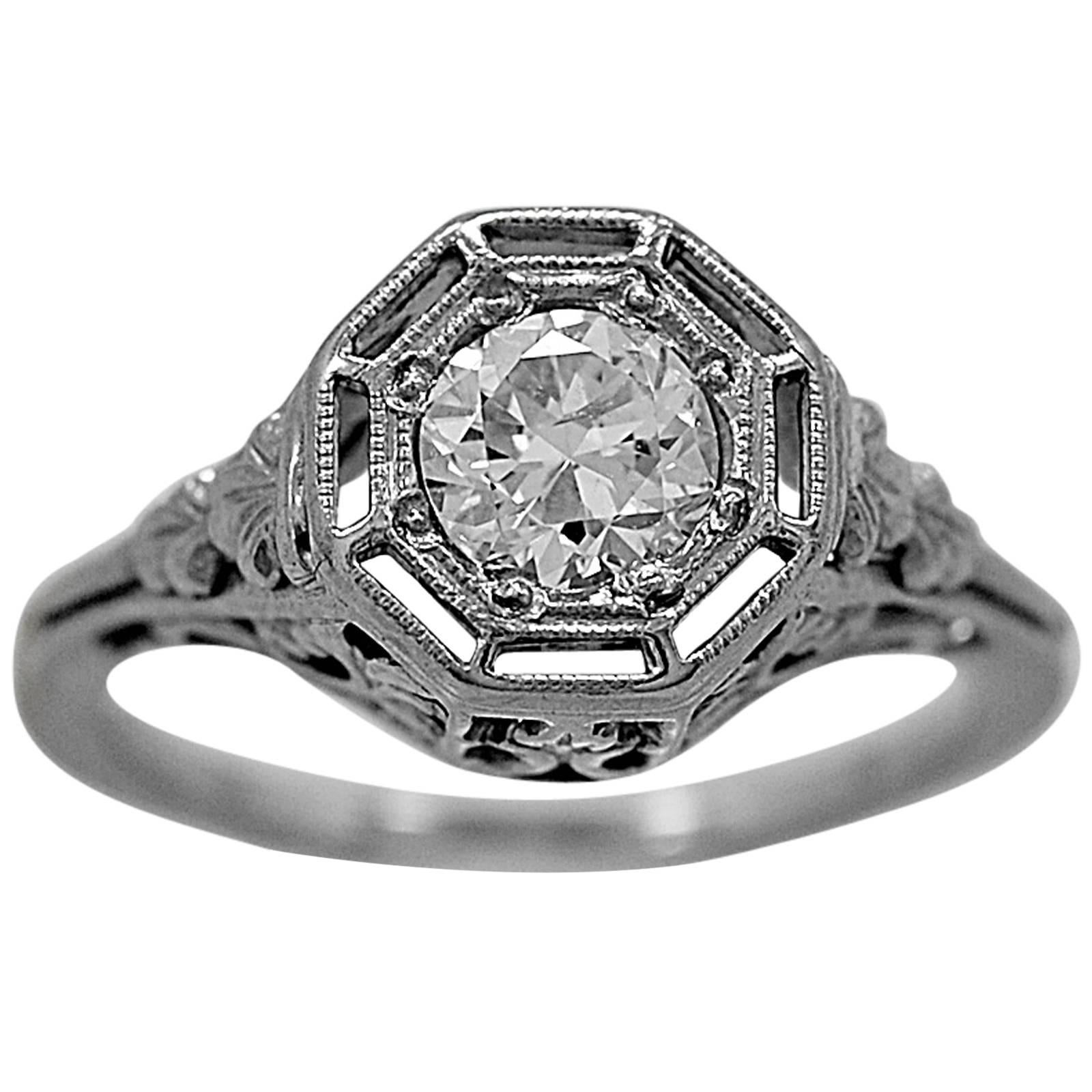 Belais Antique .40 Carat Diamond Gold Engagement Ring  For Sale