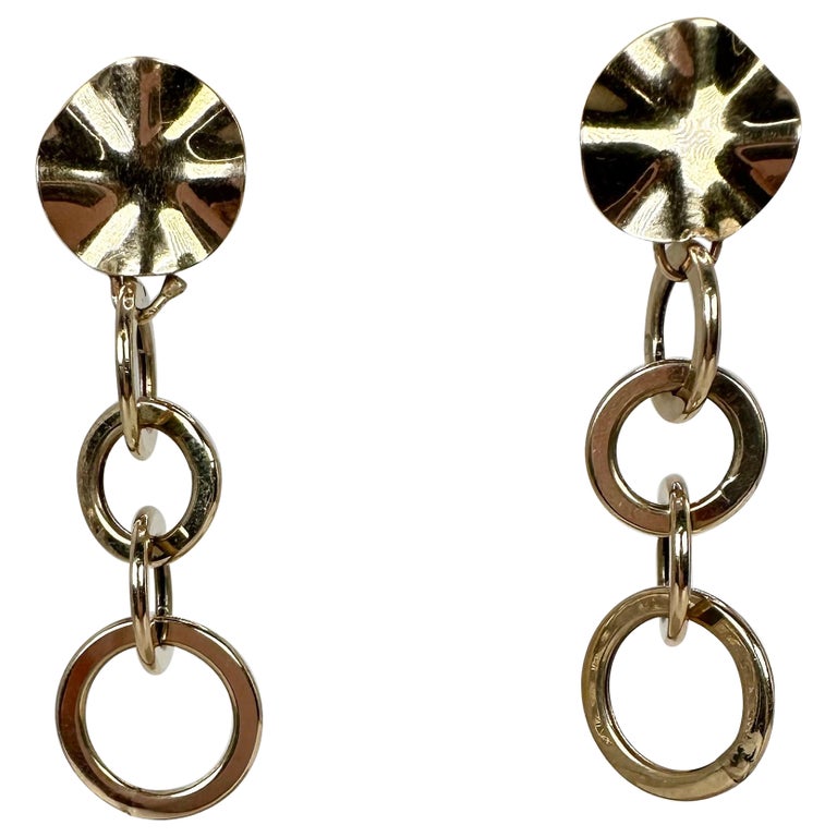 Floral Gold Earrings Long Dangling Earrings 14 Karat For Sale at 1stDibs