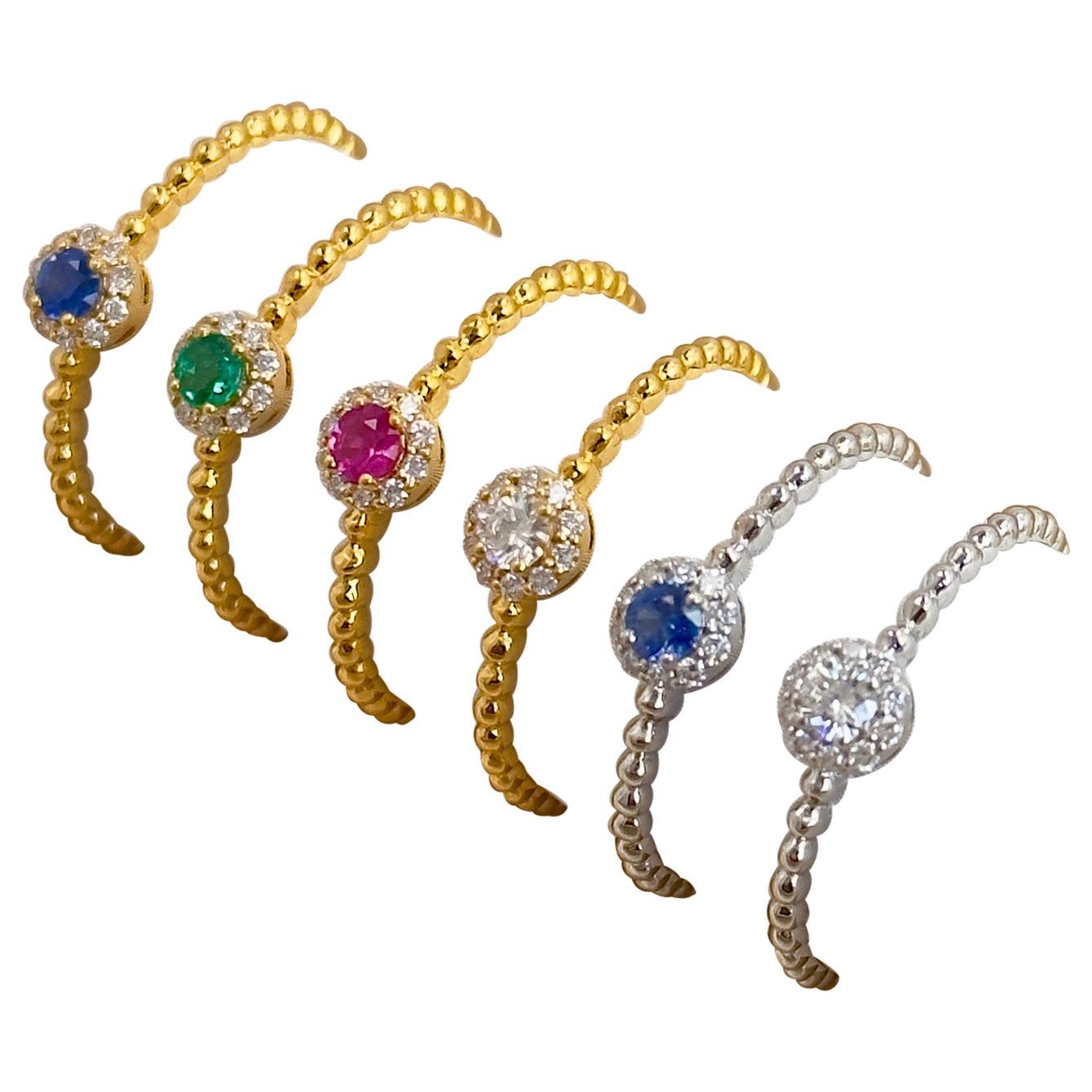 Gemstone & Diamond Solitaire Ring, Stackable Diamond Rings, Birthstone Rings 18k