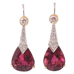 Rubelite and Diamond Earrings with White and Yellow Gold