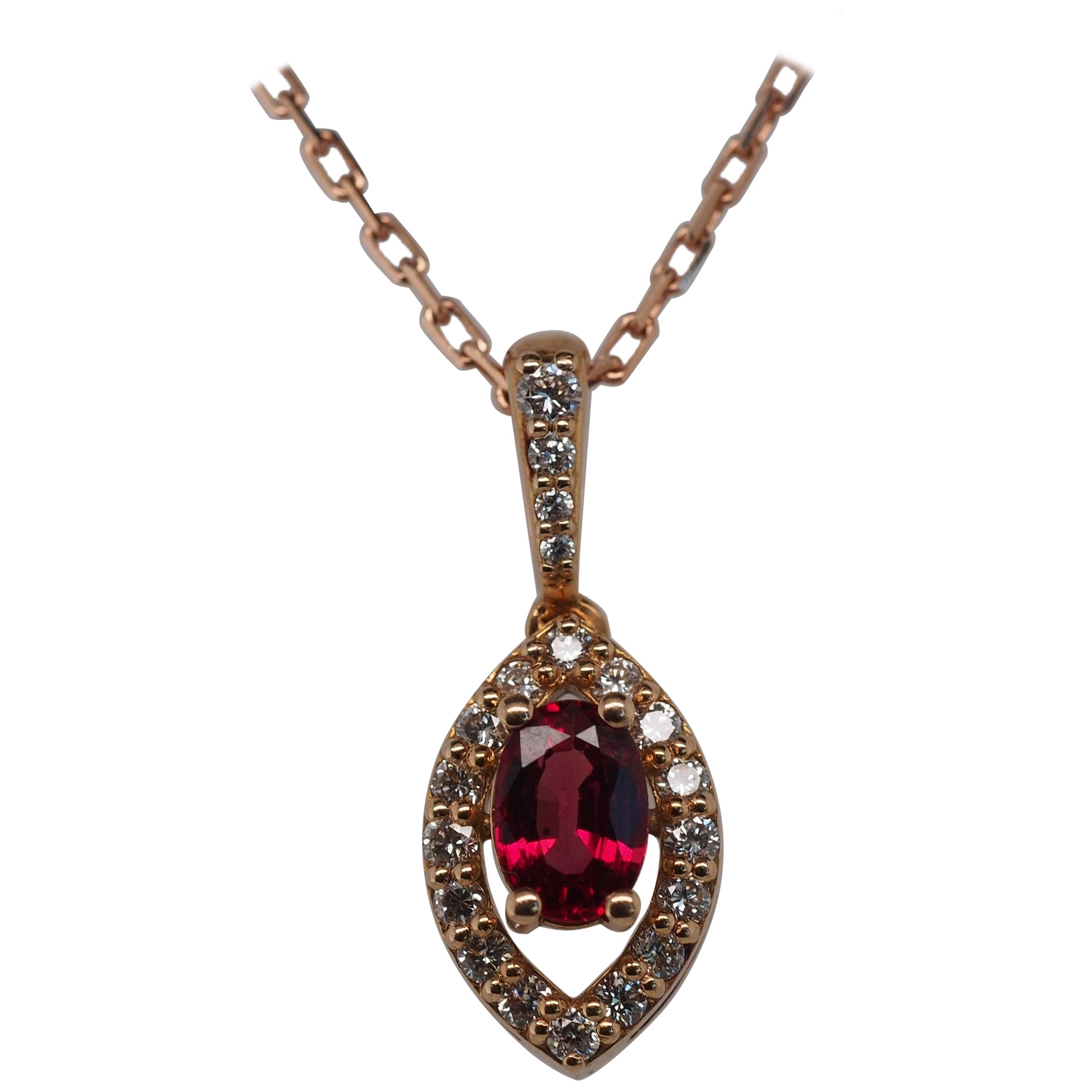 Rose Gold Ruby and Diamond Pendant and Necklace Set For Sale