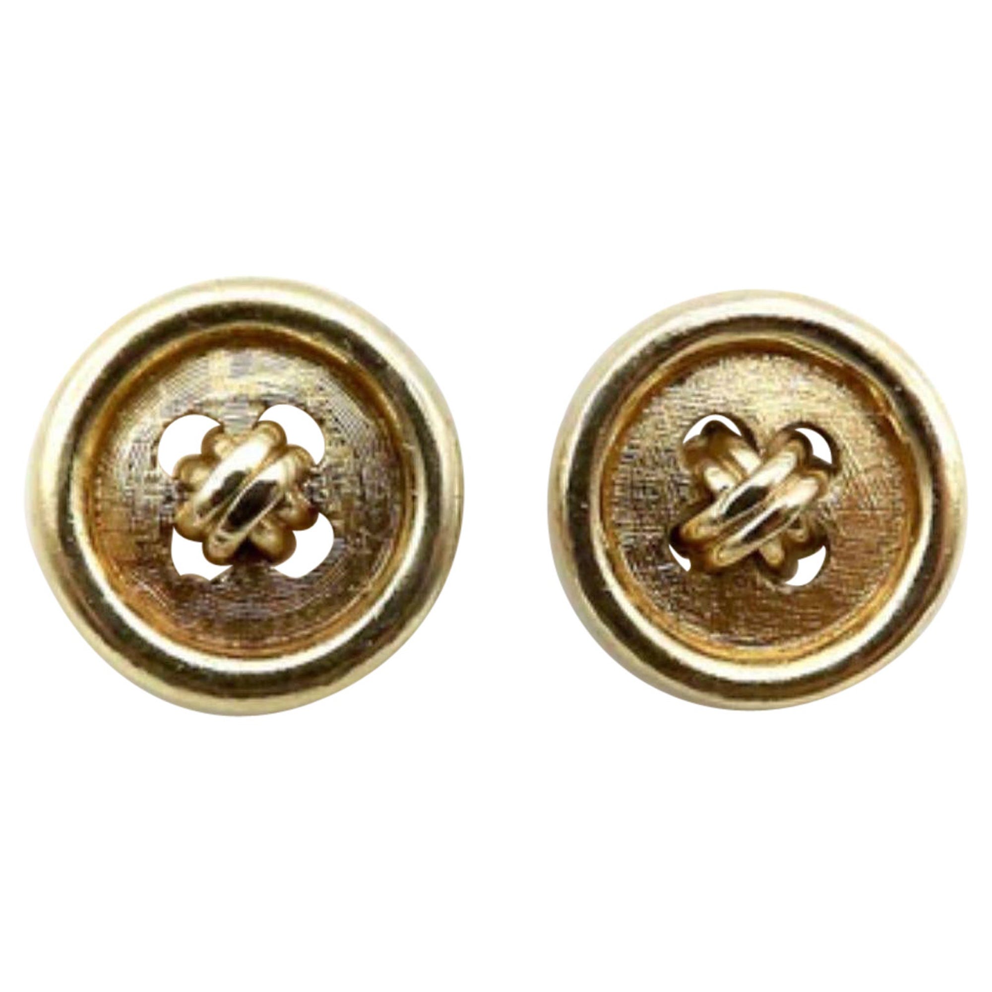 Vintage 14k Gold Button Earrings For Sale