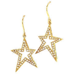 Star Dangle Earrings Diamonds Yellow Gold