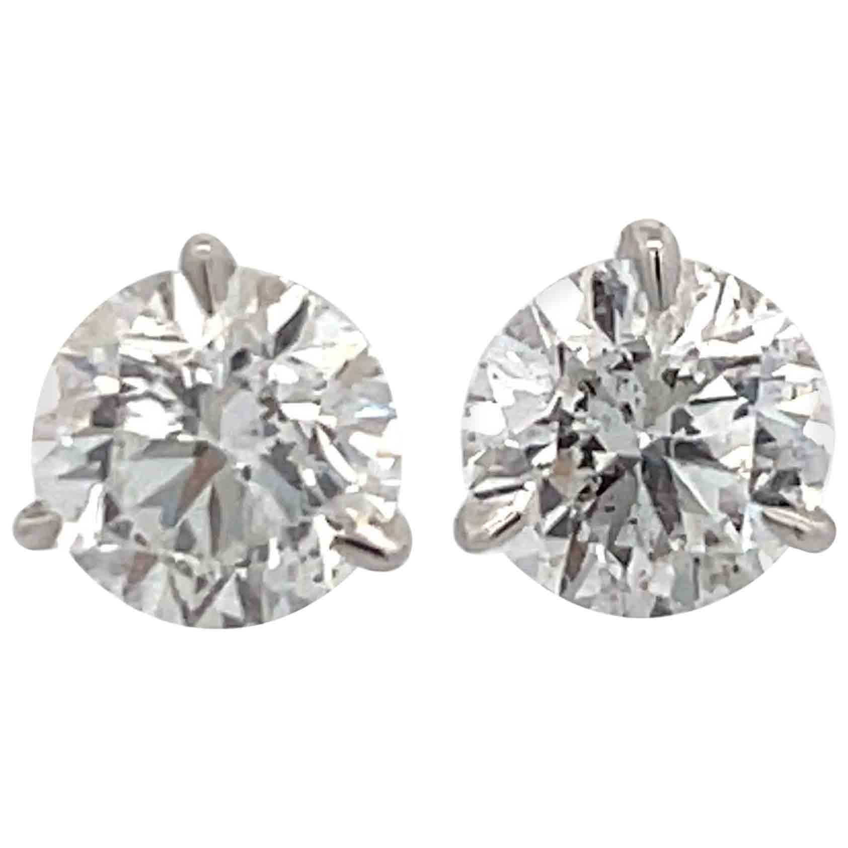 Diamond Stud Earrings 3.15 Carats G SI2-3 18 Karat White Gold Champagne Setting For Sale