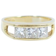 Vintage Princess Cut Diamond Gold Three Stone Ring