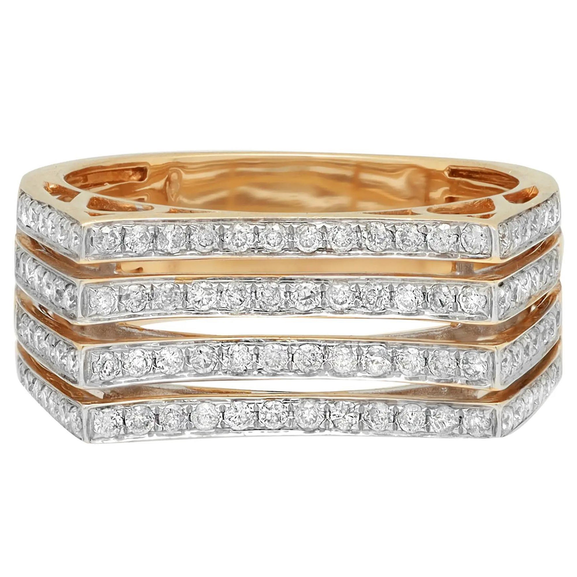0.72cttw Round Cut Diamond Multi Row Fancy Band Ring 14k Yellow Gold For Sale