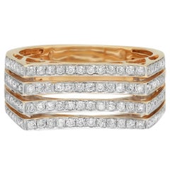 0.72Cttw Round Cut Diamond Multi Row Fancy Band Ring 14K Yellow Gold Size 7.5