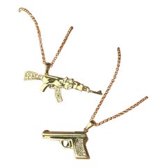 14k Gold Gun Charm Necklace, Diamond Gun Necklace, Charm Necklaces, Solid Gold 