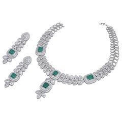 Natürliche und Smaragd-Halskette mit 21,93 Karat Diamant und 19,65 Karat Smaragd