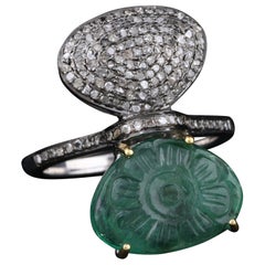 Viktorianischer Diamant-Silber-Grün-Smaragd-Hochzeitsring im viktorianischen Stil - 7,5
