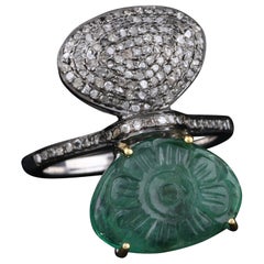 Bague d'anniversaire de mariage de style victorien en argent avec diamant et émeraude verte - 7,5