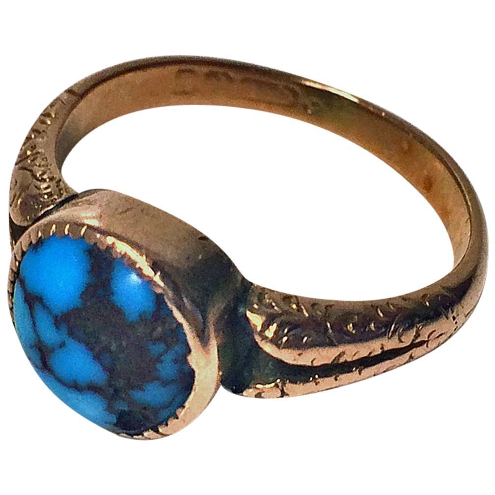 1906 Birmingham Arts and Crafts Turquoise Gold Ring .