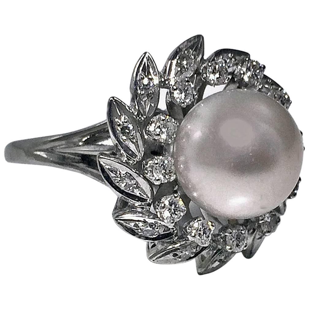Pearl Diamond Gold Cluster Ring