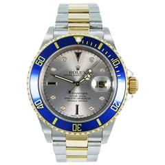 Rolex Yellow Gold Stainless Steel Submariner Serti Dial Automatic Wristwatch