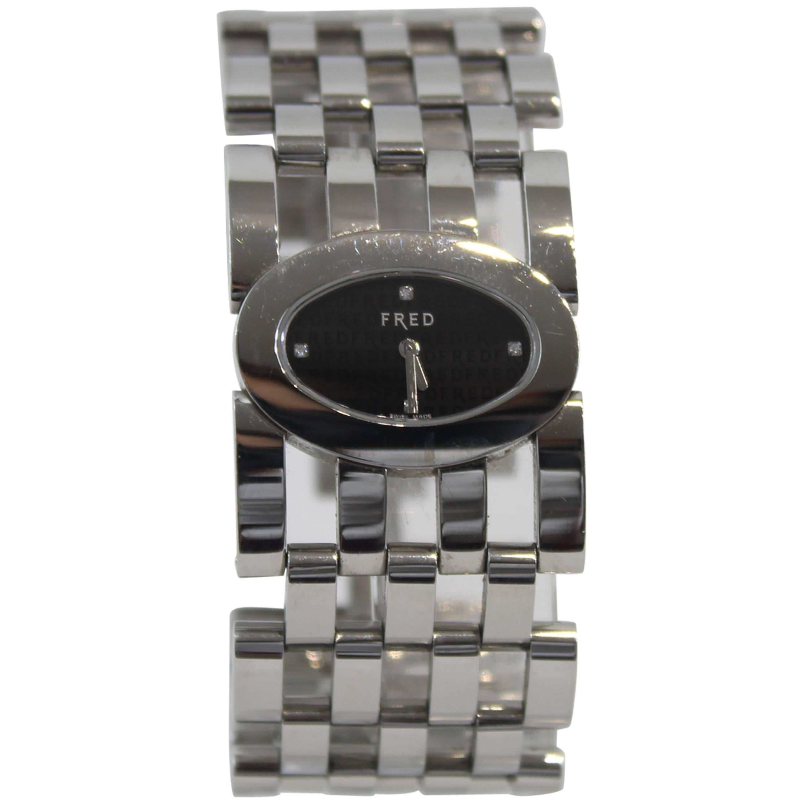 Fred Stainless Steel Diamond Pretty Woman Wristwatch For Sale