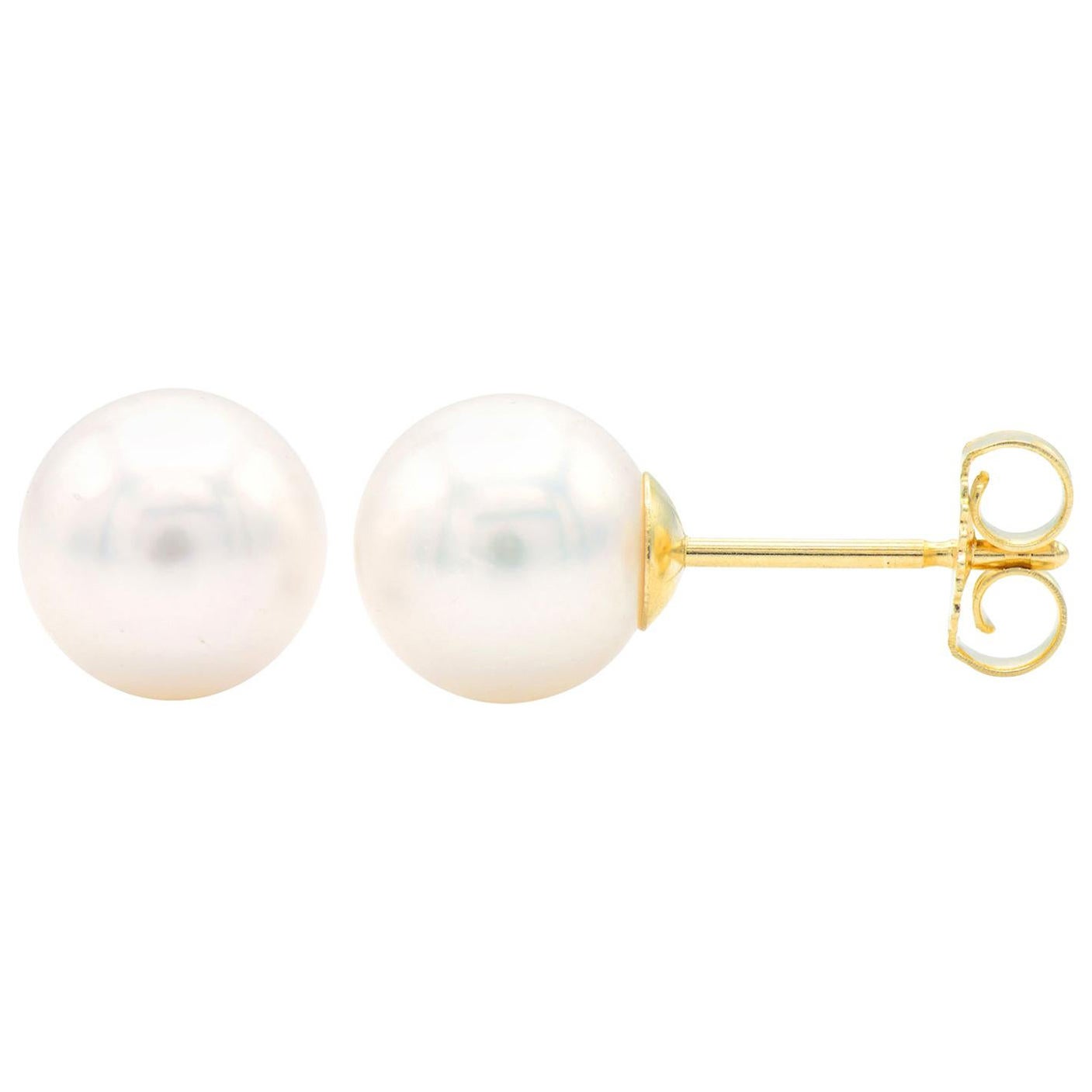 Cultured Pearl Stud Earrings with 14 Karat Yellow Gold Posts and Backs For Sale