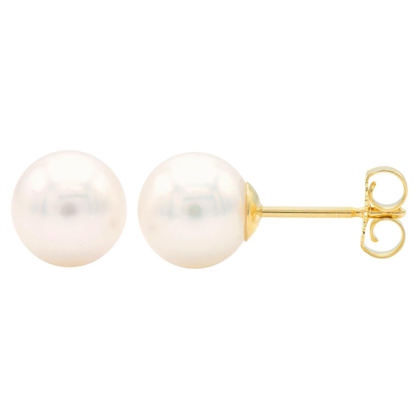 Cultured Pearl Stud Earrings with 14 Karat Yellow Gold Posts and Backs For Sale