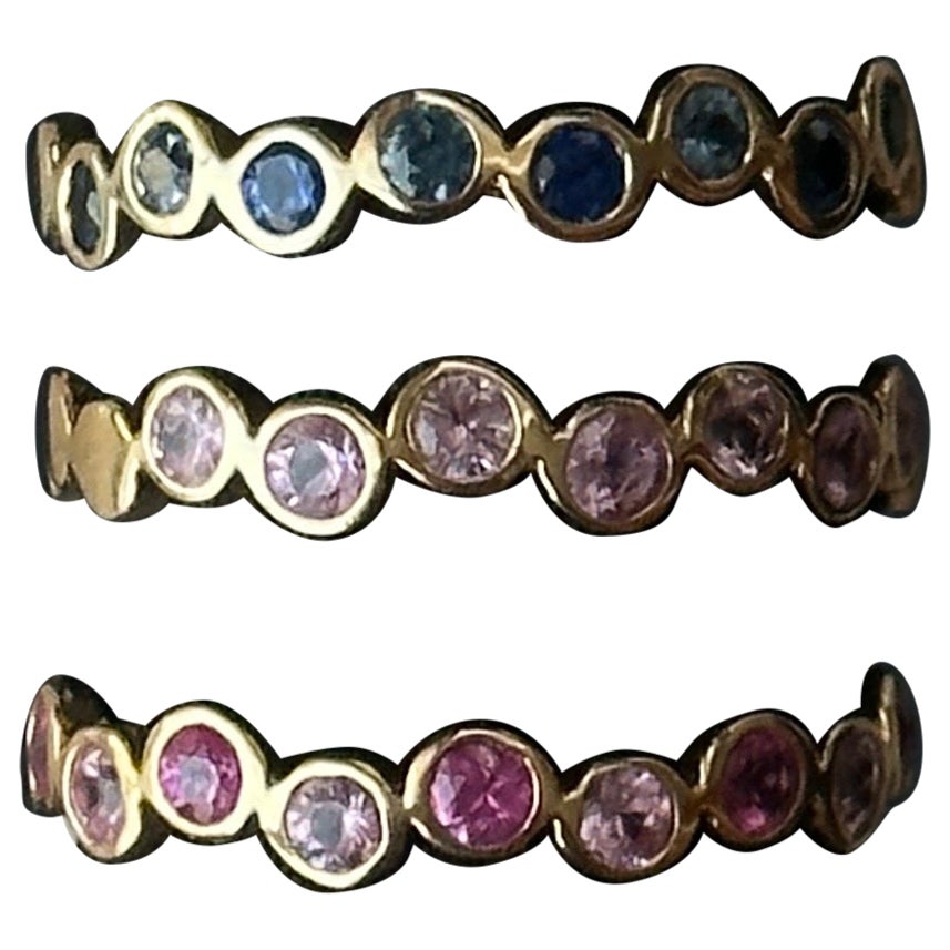 Ombre Gemstone Ring, Minimalist Gemstone Bands, Bezel Set Solid Gold Ring, 14k For Sale