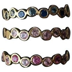 Ombre Gemstone Ring, Minimalist Gemstone Bands, Bezel Set Solid Gold Ring, 14k