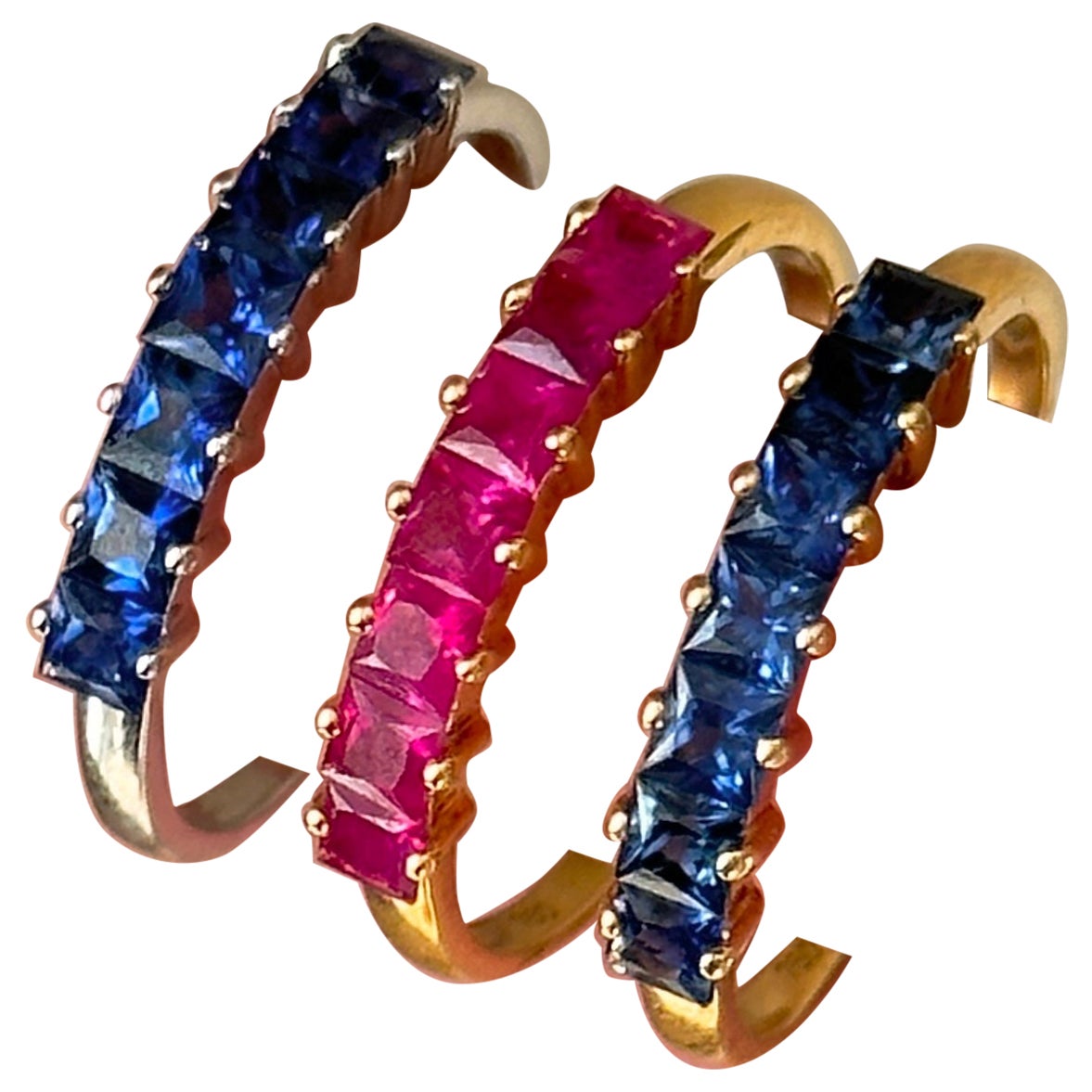 Square Gemstone Ring, Princess Cut Gemstone Band, 18k Solid Gold Gemstone Band 