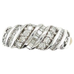 14 Karat White Gold Diamond Ring with Alternating Round and Baguette Stones