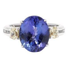 5.38ctw Tanzanite Diamond Cocktail Ring, 18k White Gold, Ring