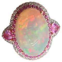 Nwt 9.249 Rare 18kt Fancy Large Glittering 10ct Opal Pink Sapphire Diamond Ring