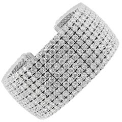 43.47 Carats Diamond 9 Row Gold Cuff Bracelet 