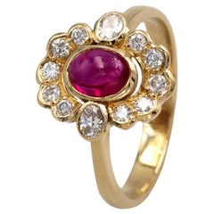 Rubis Cabochon and Diamond 18kt Halo Ring 2
