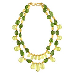 650.00 Carat Lime Citrine and Peridot Gold Two Strand Necklace
