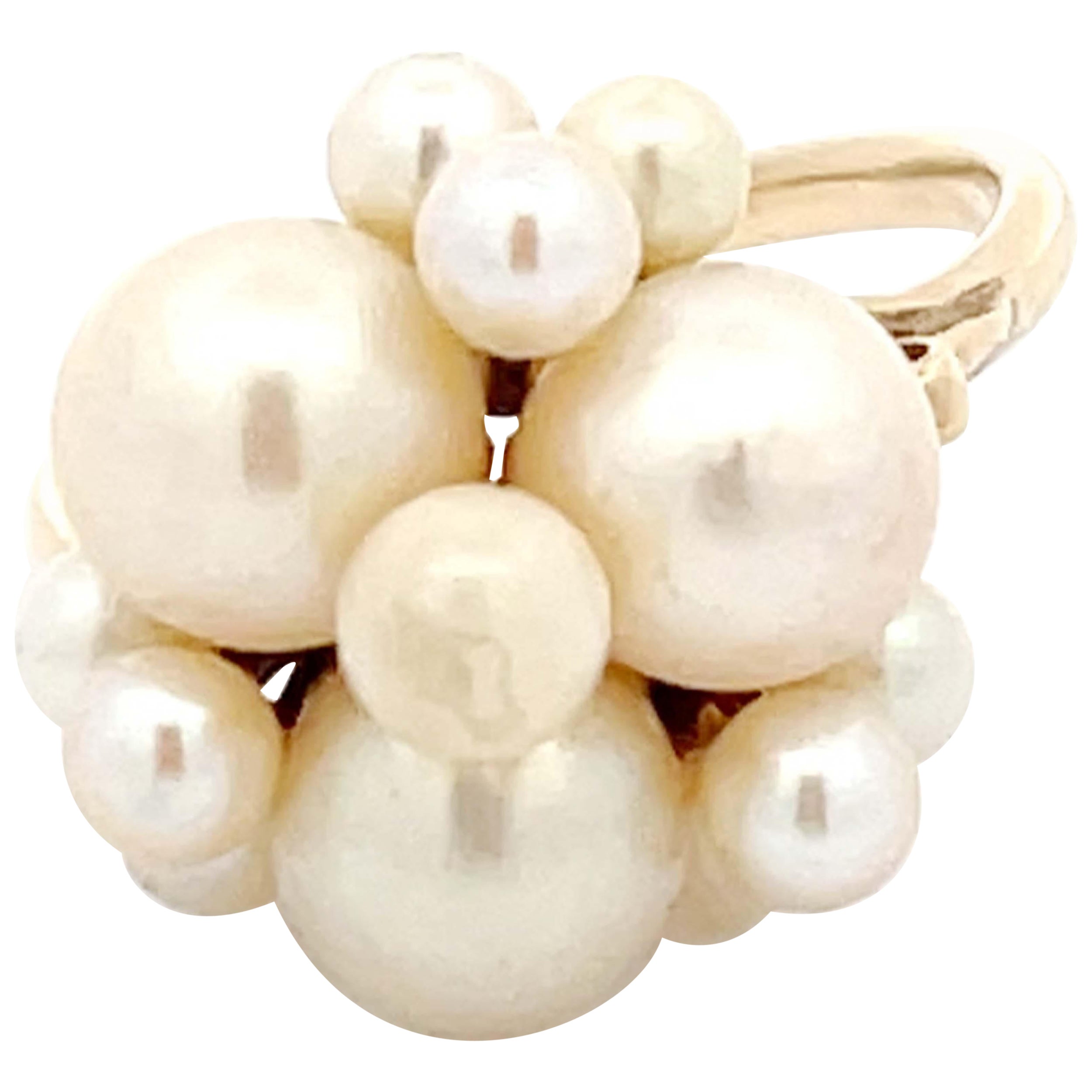 Mings Akoya Pearl Ring in 14k Yellow Gold For Sale