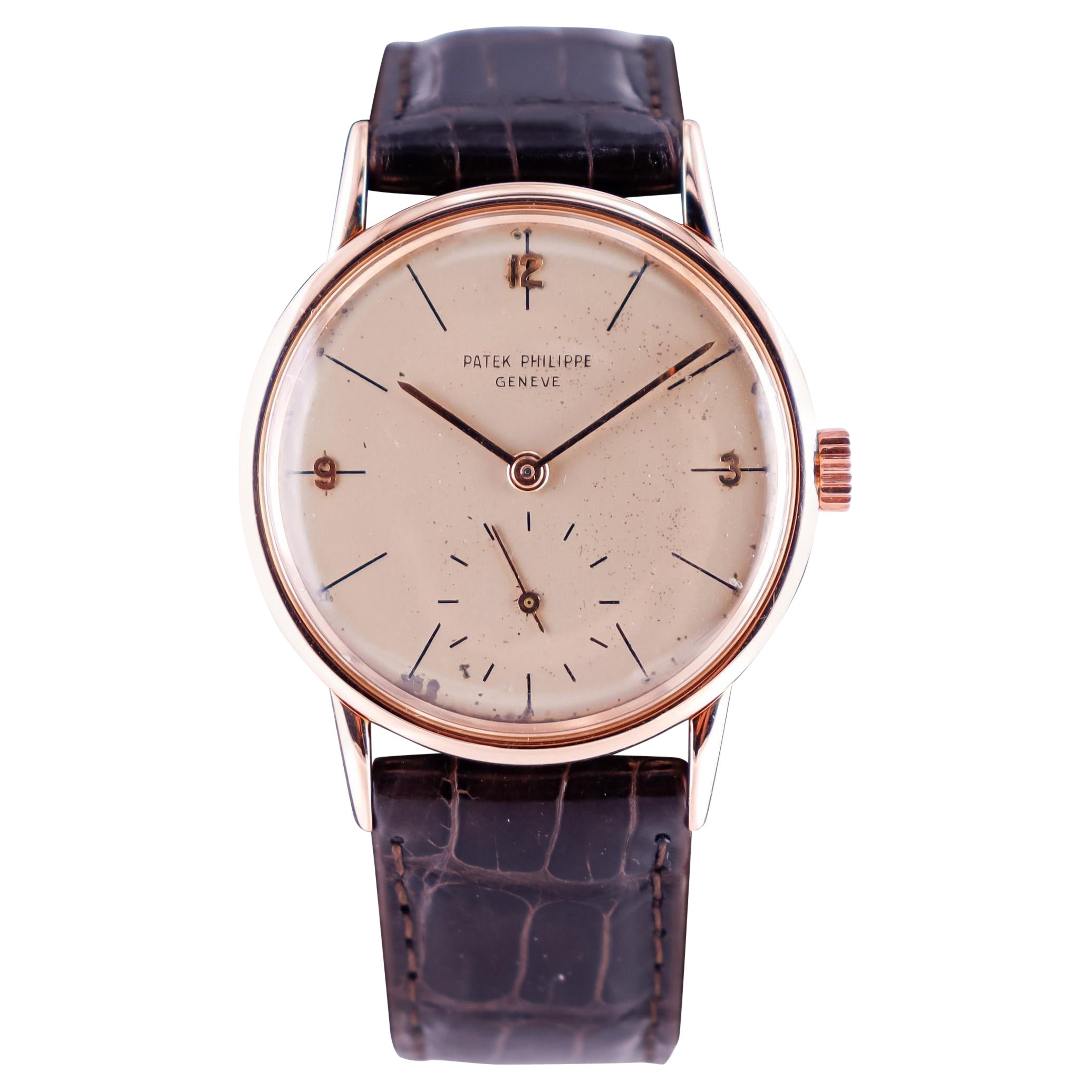 Patek Philippe 18kt. Rose Gold Art Deco Round Original Dial from 1940s For Sale