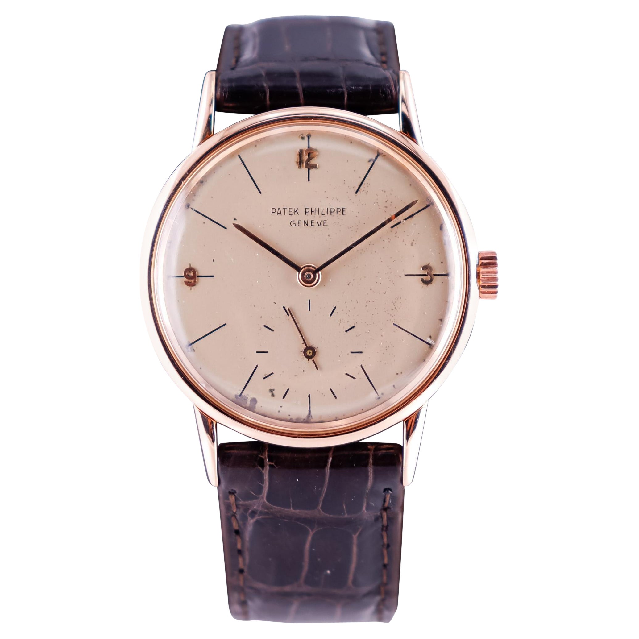 Patek Philippe 18kt. Rose Gold Spätes Art Deco Rundes Original-Zifferblatt aus den 1940er Jahren